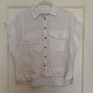 Madewell White Linen Button-Front Short Sleeve Shirt